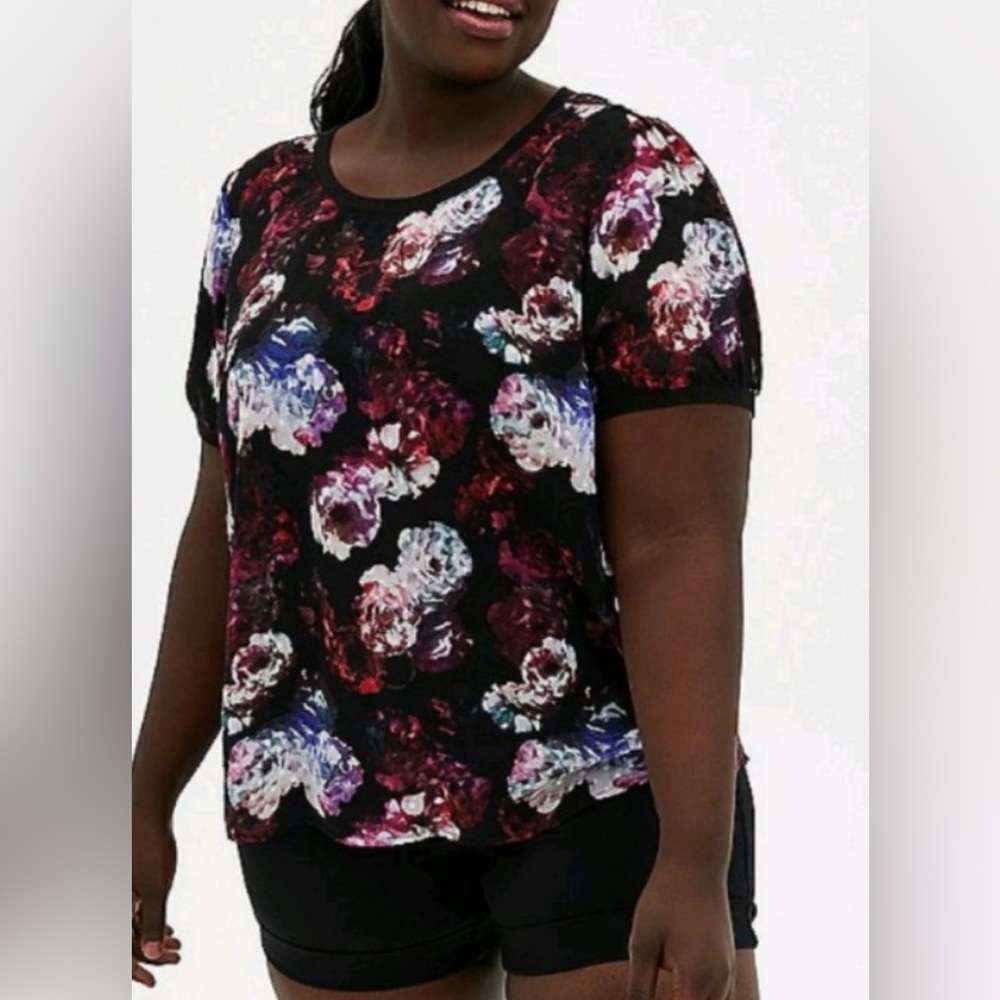 Torrid Sheer Floral Clip Dot Tee